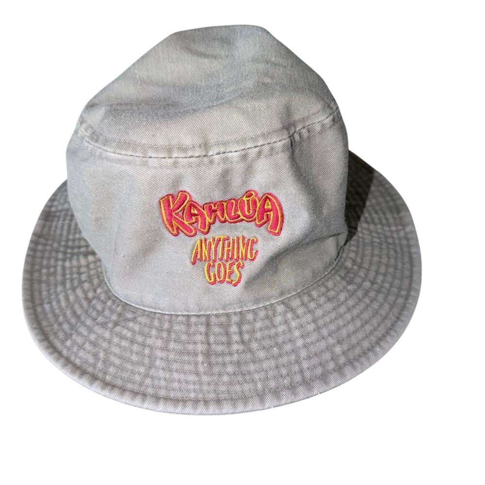 Kahlua embroidered tan bucket hat beach pool party resort spring break Y2K